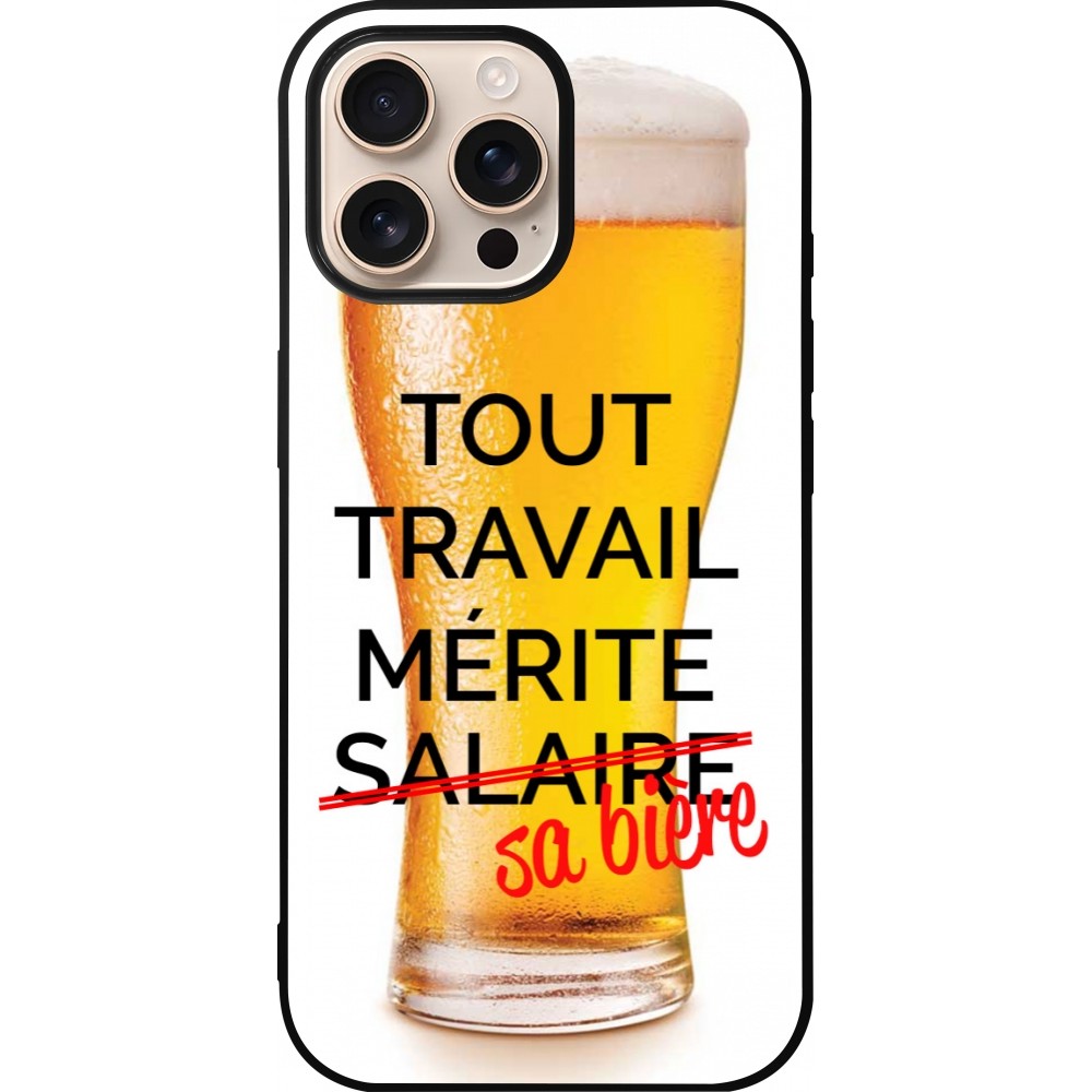 Coque iPhone 16 Pro Max - Silicone rigide noir Tout travail mérite sa bière
