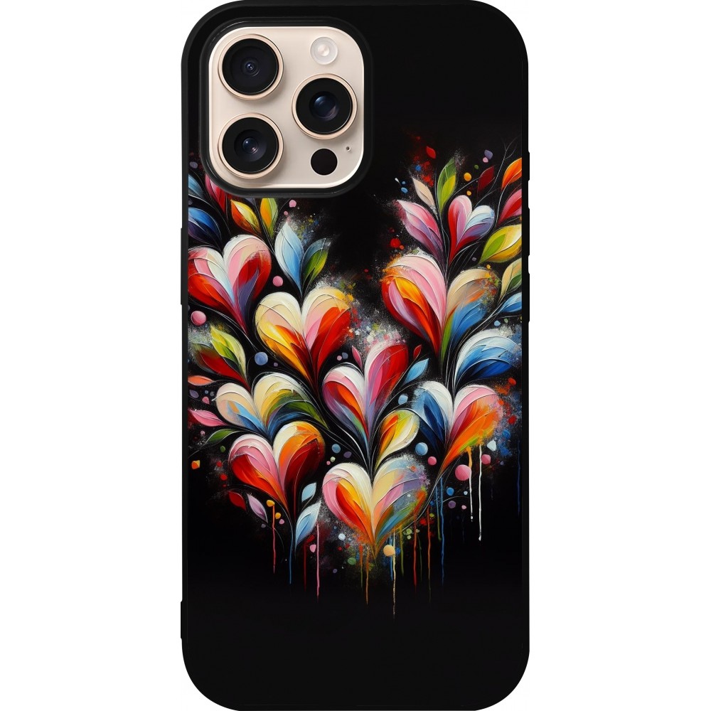 Coque iPhone 16 Pro Max - Silicone rigide noir Valentine 2024 Coeur Noir Abstrait