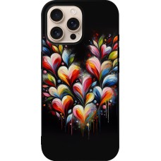 Coque iPhone 16 Pro Max - Silicone rigide noir Valentine 2024 Coeur Noir Abstrait