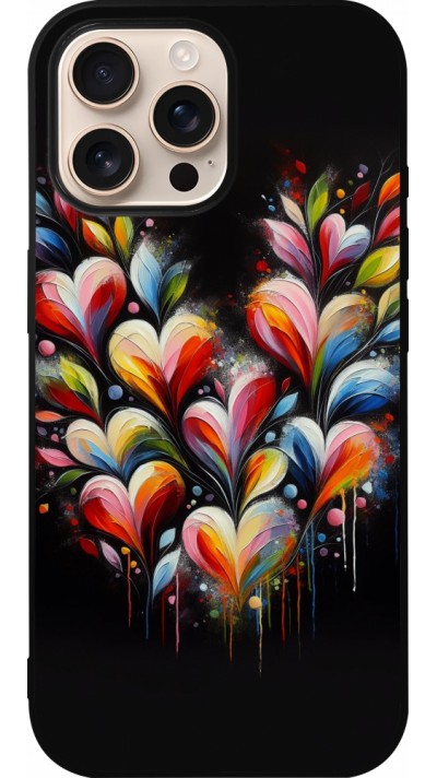 Coque iPhone 16 Pro Max - Silicone rigide noir Valentine 2024 Coeur Noir Abstrait