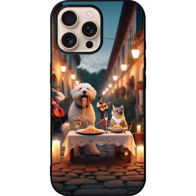 Coque iPhone 16 Pro Max - Silicone rigide noir Valentine 2024 Dog & Cat Candlelight