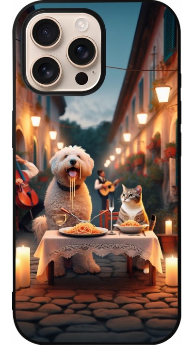 Coque iPhone 16 Pro Max - Silicone rigide noir Valentine 2024 Dog & Cat Candlelight