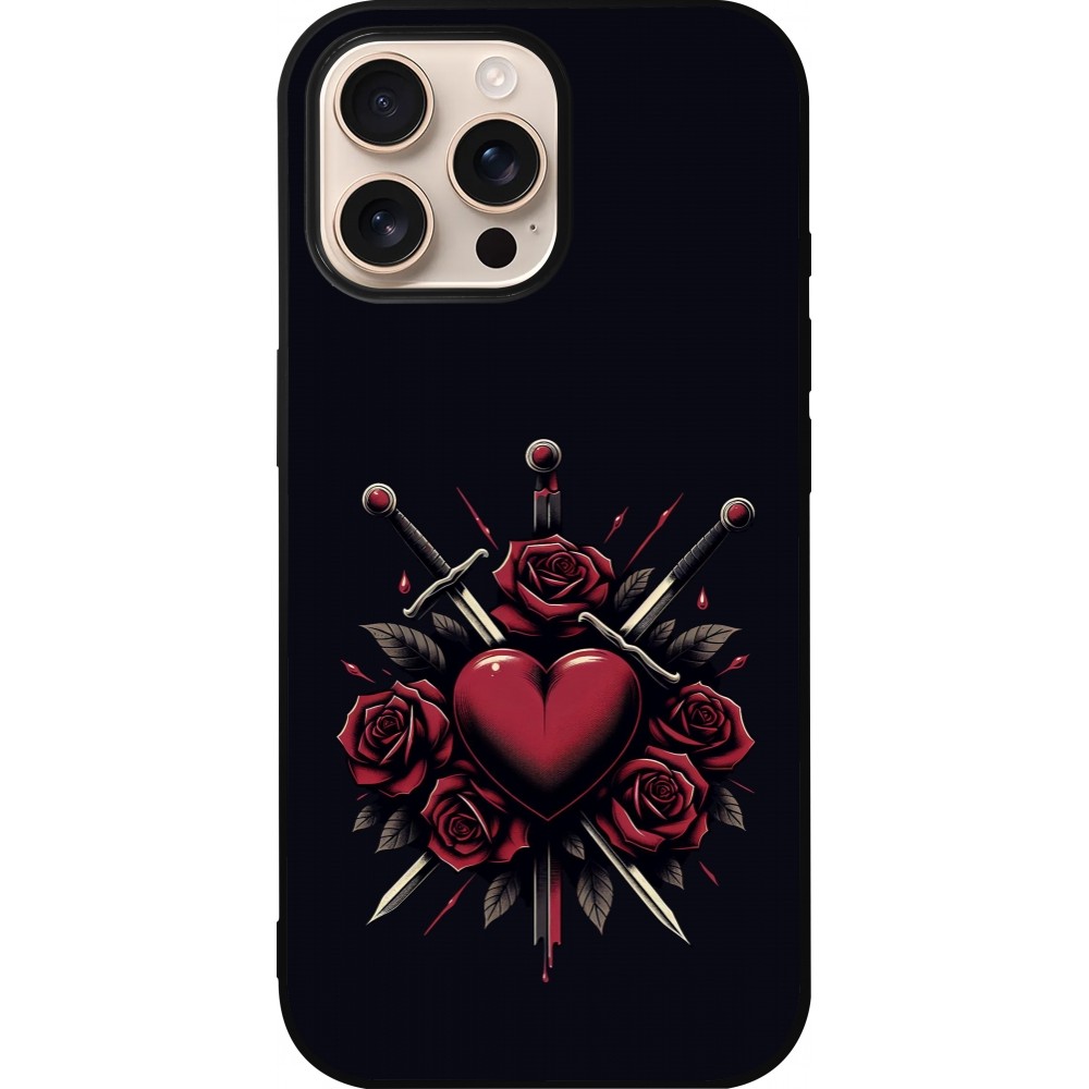 Coque iPhone 16 Pro Max - Silicone rigide noir Valentine 2024 gothic love