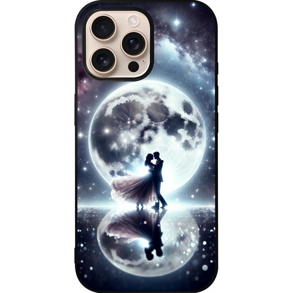 Coque iPhone 16 Pro Max - Silicone rigide noir Valentine 2024 Love under the moon