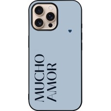 Coque iPhone 16 Pro Max - Silicone rigide noir Valentine 2024 mucho amor azul