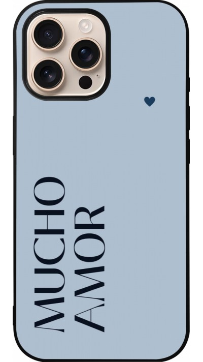 Coque iPhone 16 Pro Max - Silicone rigide noir Valentine 2024 mucho amor azul