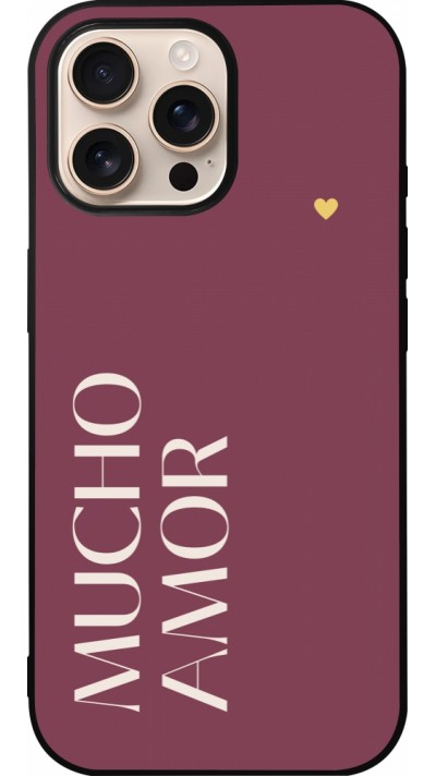 Coque iPhone 16 Pro Max - Silicone rigide noir Valentine 2024 mucho amor rosado