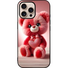 Coque iPhone 16 Pro Max - Silicone rigide noir Valentine 2024 Ourson rose