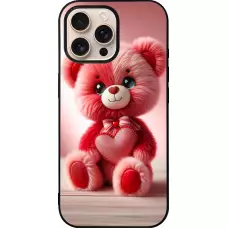 Coque iPhone 16 Pro Max - Silicone rigide noir Valentine 2024 Ourson rose