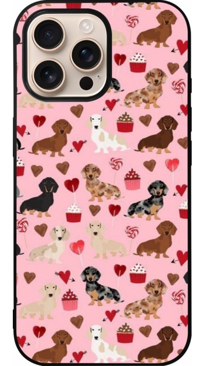 Coque iPhone 16 Pro Max - Silicone rigide noir Valentine 2024 puppy love