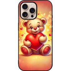 Coque iPhone 16 Pro Max - Silicone rigide noir Valentine 2024 Teddy love