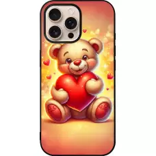 Coque iPhone 16 Pro Max - Silicone rigide noir Valentine 2024 Teddy love
