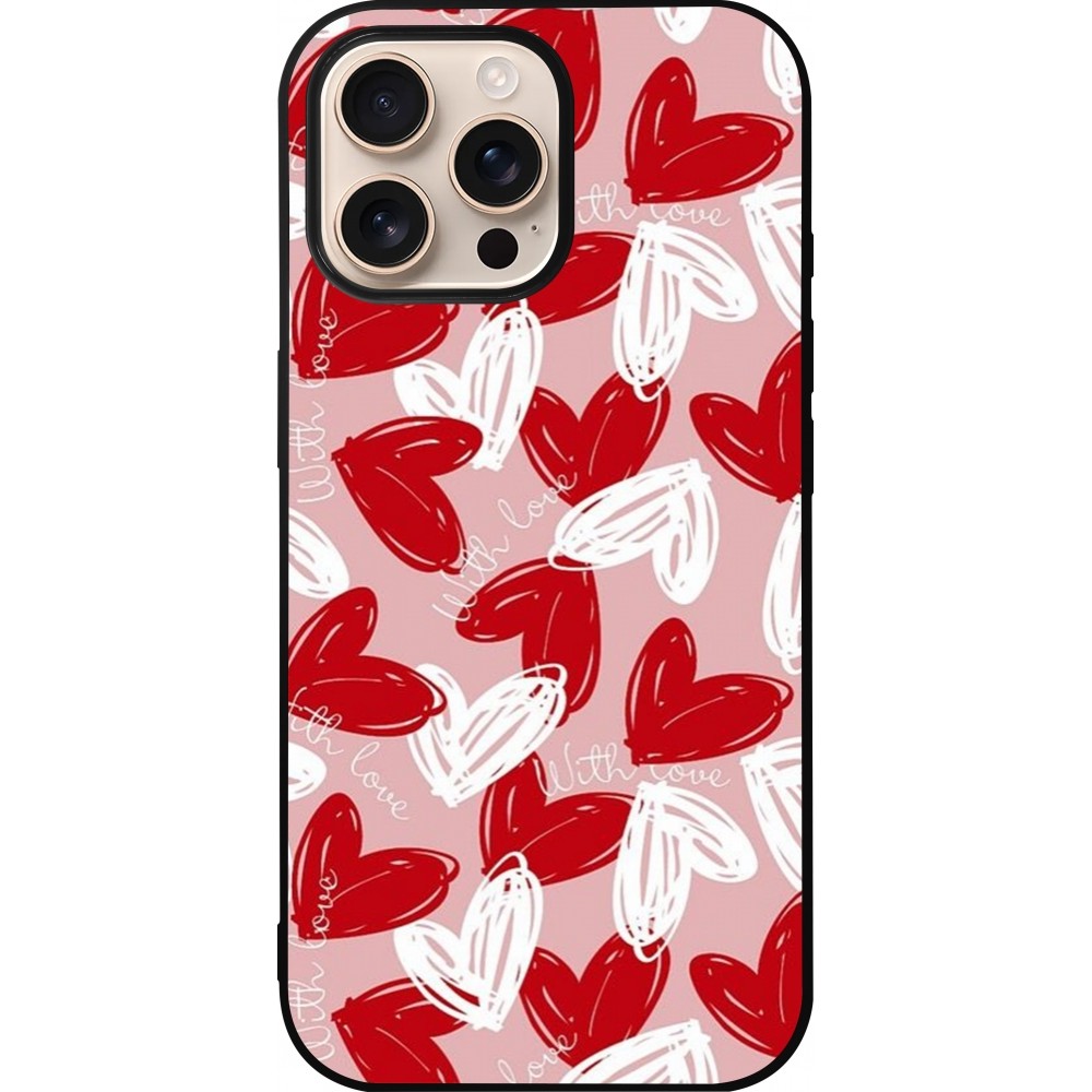 Coque iPhone 16 Pro Max - Silicone rigide noir Valentine 2024 with love heart