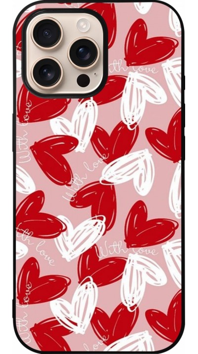 Coque iPhone 16 Pro Max - Silicone rigide noir Valentine 2024 with love heart
