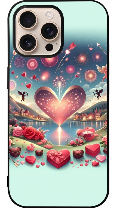 Coque iPhone 16 Pro Max - Silicone rigide noir Valentine 2025 Chic