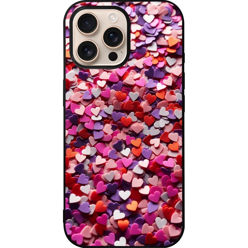 Coque iPhone 16 Pro Max - Silicone rigide noir Valentine 2025 Confetti