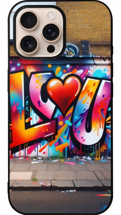 Coque iPhone 16 Pro Max - Silicone rigide noir Valentine 2025 Love U Tag