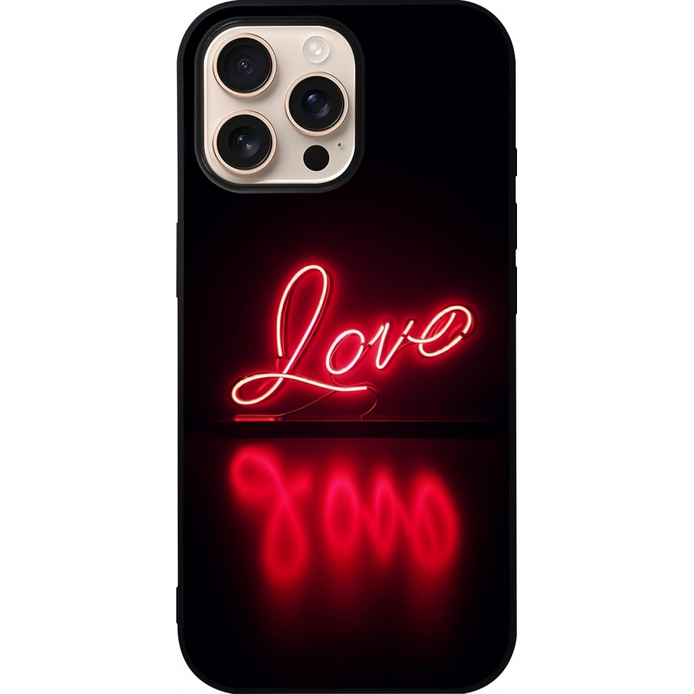 Coque iPhone 16 Pro Max - Silicone rigide noir Valentine 2025 Neon Love