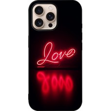 Coque iPhone 16 Pro Max - Silicone rigide noir Valentine 2025 Neon Love