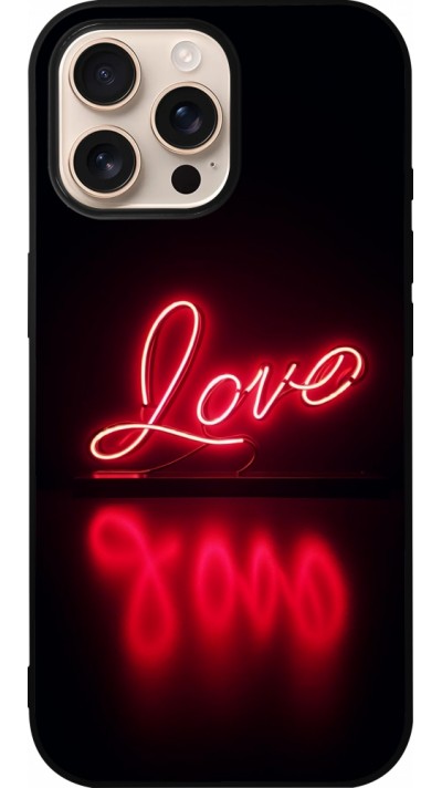 Coque iPhone 16 Pro Max - Silicone rigide noir Valentine 2025 Neon Love