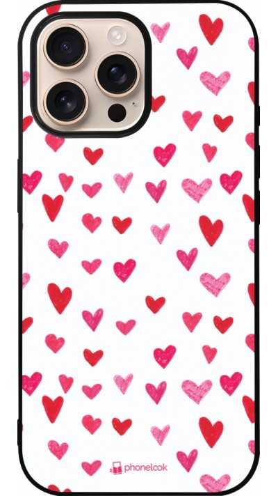 Coque iPhone 16 Pro Max - Silicone rigide noir Valentine 2022 Many pink hearts