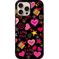 Coque iPhone 16 Pro Max - Silicone rigide noir Valentine 2023 love symbols