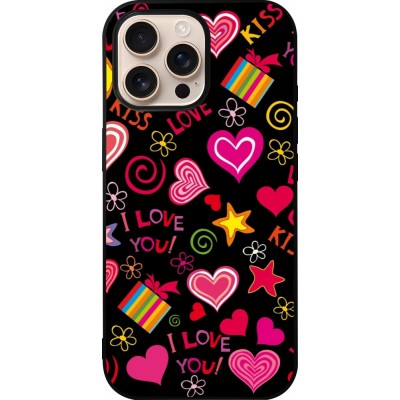Coque iPhone 16 Pro Max - Silicone rigide noir Valentine 2023 love symbols