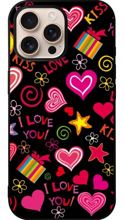 Coque iPhone 16 Pro Max - Silicone rigide noir Valentine 2023 love symbols
