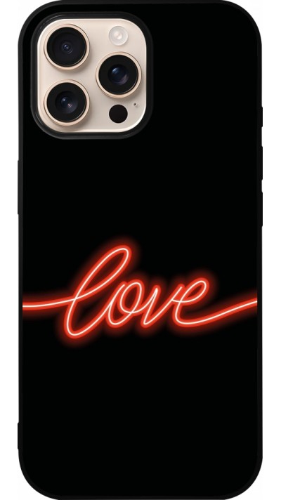 Coque iPhone 16 Pro Max - Silicone rigide noir Valentine 2023 neon love