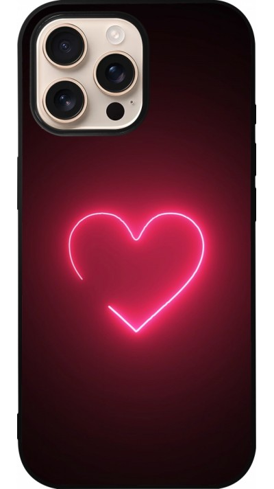 Coque iPhone 16 Pro Max - Silicone rigide noir Valentine 2023 single neon heart