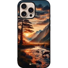 iPhone 16 Pro Max Case Hülle - Silikon schwarz Tal Sonnenuntergang Hirsch Baum
