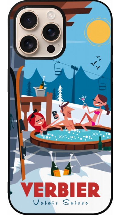 Coque iPhone 16 Pro Max - Silicone rigide noir Verbier Mountain Jacuzzi