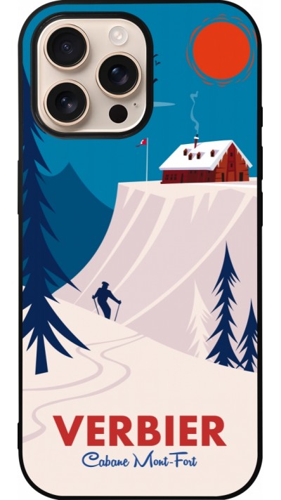 Coque iPhone 16 Pro Max - Silicone rigide noir Verbier Cabane Mont-Fort