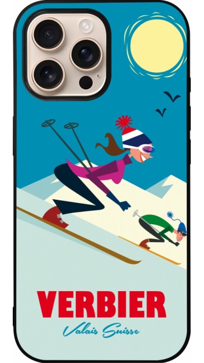 Coque iPhone 16 Pro Max - Silicone rigide noir Verbier Ski Downhill