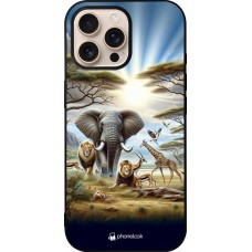 Coque iPhone 16 Pro Max - Silicone rigide noir Vie sauvage africaine