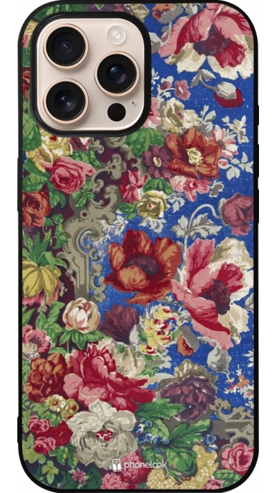 Coque iPhone 16 Pro Max - Silicone rigide noir Vintage Art Flowers