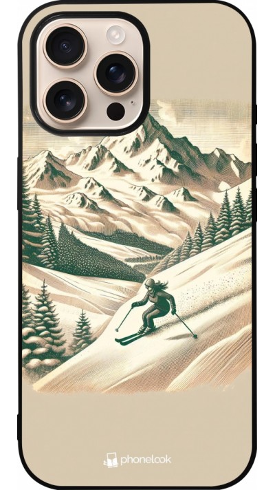 Coque iPhone 16 Pro Max - Silicone rigide noir Vintage Ski Mountain