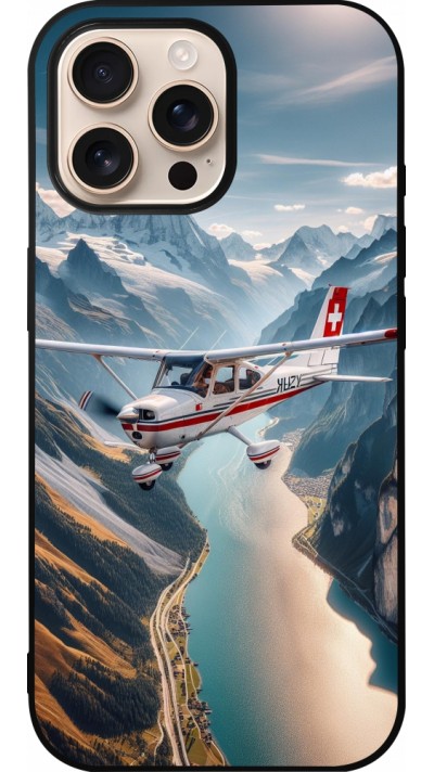 Coque iPhone 16 Pro Max - Silicone rigide noir Vol Alpin Suisse