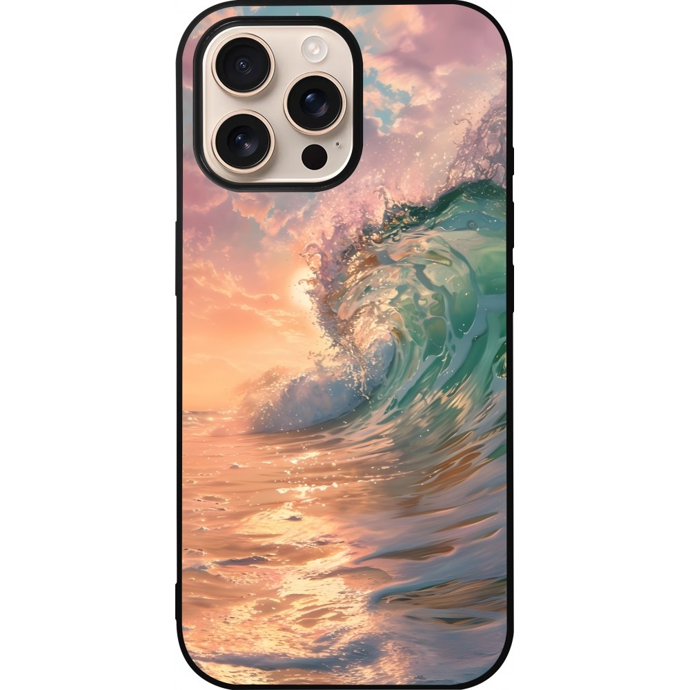 Coque iPhone 16 Pro Max - Silicone rigide noir Wave Sunset
