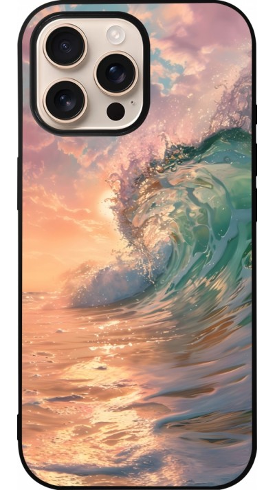 Coque iPhone 16 Pro Max - Silicone rigide noir Wave Sunset