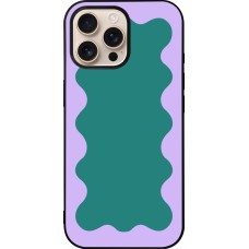 Coque iPhone 16 Pro Max - Silicone rigide noir Wavy Rectangle Green Purple