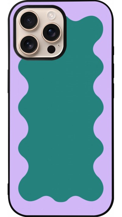 Coque iPhone 16 Pro Max - Silicone rigide noir Wavy Rectangle Green Purple