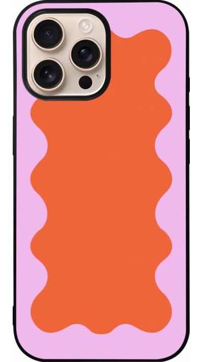 Coque iPhone 16 Pro Max - Silicone rigide noir Wavy Rectangle Orange Pink