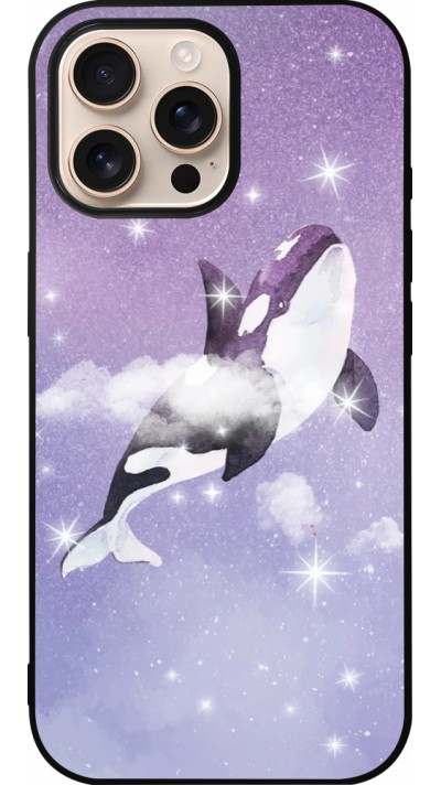 Coque iPhone 16 Pro Max - Silicone rigide noir Whale in sparking stars