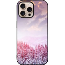 Coque iPhone 16 Pro Max - Silicone rigide noir Winter 22 Pink Forest