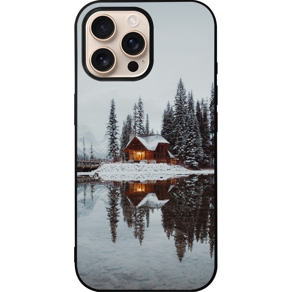 iPhone 16 Pro Max Case Hülle - Silikon schwarz Winter 25 Winter house forest afternoon