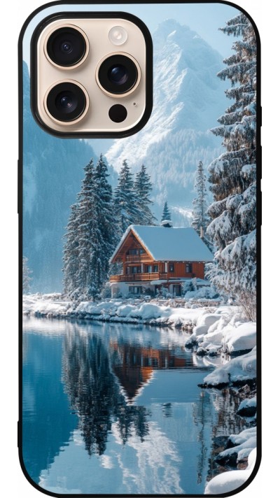 iPhone 16 Pro Max Case Hülle - Silikon schwarz Winter 25 Winter house forest day