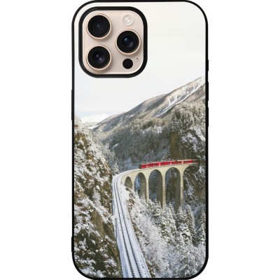 Coque iPhone 16 Pro Max - Silicone rigide noir Winter 25 Winter polar express