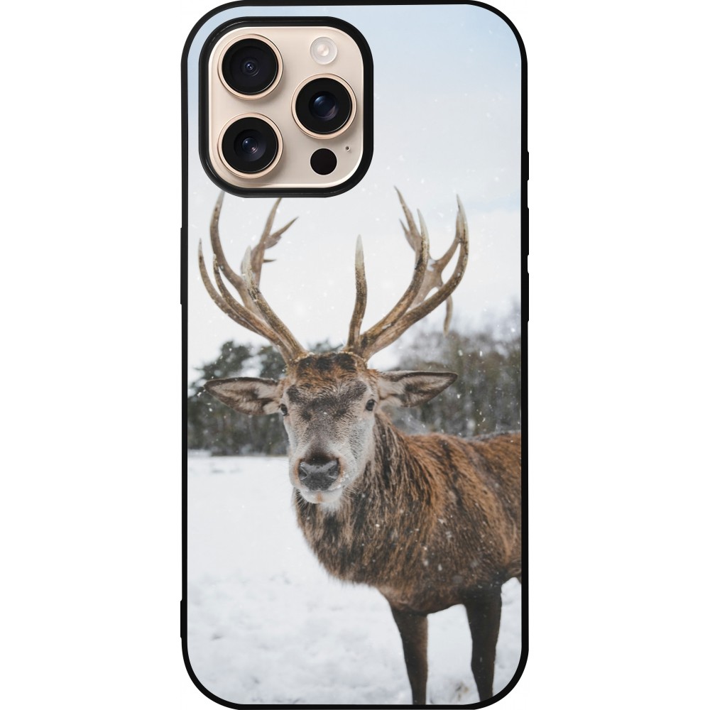 iPhone 16 Pro Max Case Hülle - Silikon schwarz Winter 25 Winter reindeer