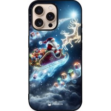 Coque iPhone 16 Pro Max - Silicone rigide noir Noël 2023 Père Noël enchanté